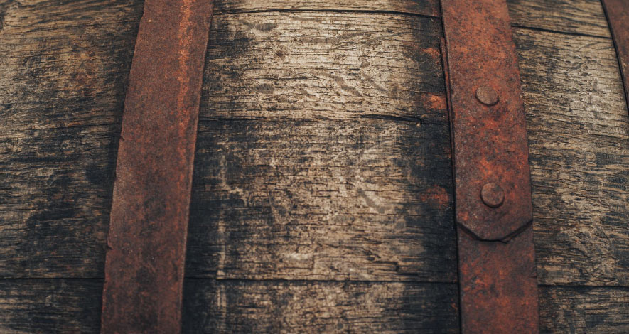 whisky cask showing ageing marks and evaporation loss